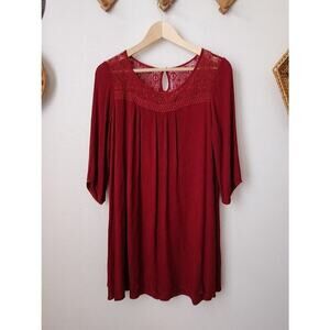 Naif boho crinkle crochet flowy long sleeve dress M knee length holiday‎ party